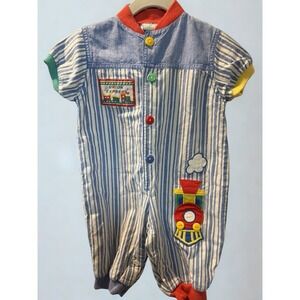 Vintage 90s Union Express Train Embroidery Romper Size 6-9 months
